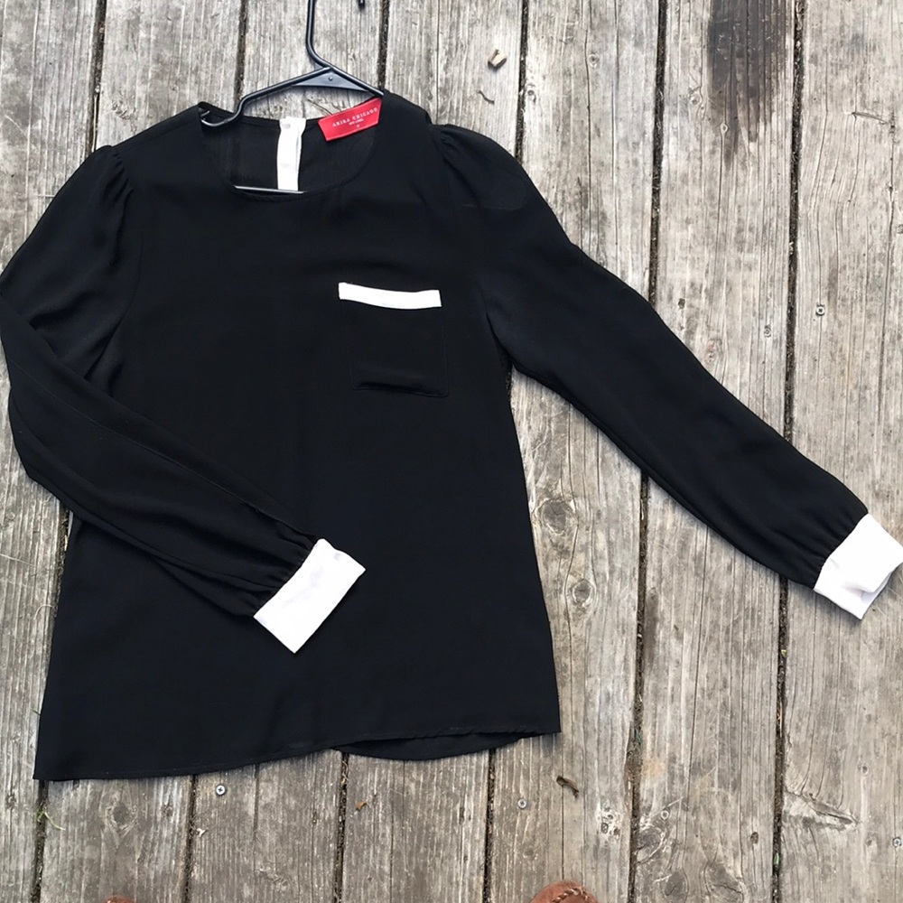 Black sheer top with white accent